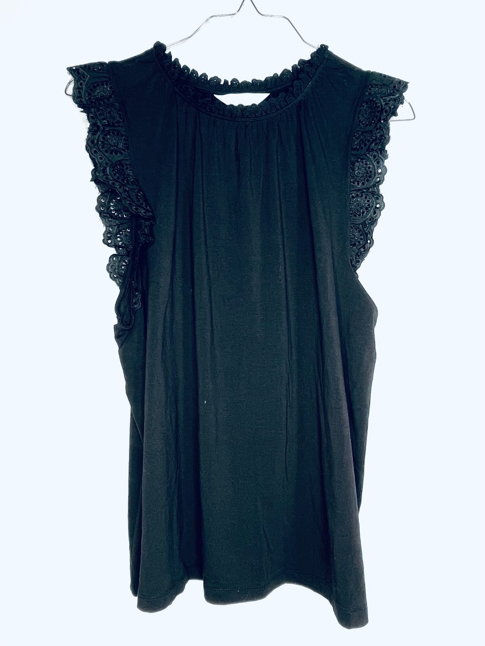 LC Lauren Conrad Ruffle Lace-Trim Wide Sleeve Sleeveless Top - Black